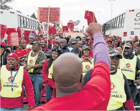  ?? /Greg Roxburgh ?? Strike action: Eskom workers protest outside Megawatt Park in Sunninghil­l in June to demand a 15% salary hike. Now more employees of the power utility are set to fight for higher wages.