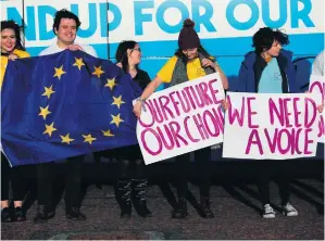  ??  ?? The Our Future Our Choice protest rolled up at Stormont last week