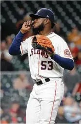  ??  ?? Astros starting pitcher Cristian Javier allowed three hits and struck out nine in five innings of work. Javier improved to 2-0 on the season.