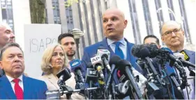  ?? ?? Arthur Aidala, attorney for Harvey Weinstein, speaking during a press conference at Collect Pond Park near Manhattan Criminal Court n New York City on Thursday. PHOTO: MICHAEL M. SANTIAGO/GETTY IMAGES VIA AFP