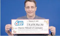  ?? CHATHAM DAILY NEWS FILES ?? Maurice Thibeault with his $3-million lottery cheque.