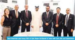  ??  ?? Vice-Chairman and Group CEO of Zain Bader Al-Kharafi is seen with Zain, IHS and Towershare Management officials.