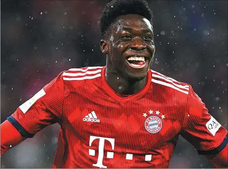  ?? FILE PHOTO ?? Canadian teenager Alphonso Davies has been a revelation at leftback for Bayern Munich this season.