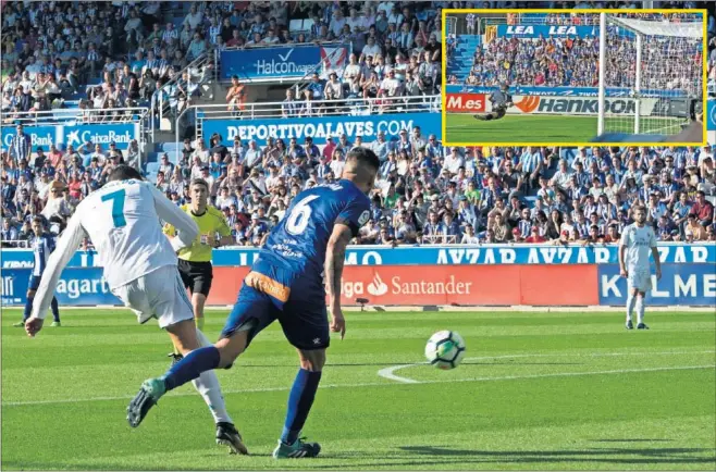  ??  ?? JUGADÓN DE CRISTIANO. En el minuto 62, el portugués se deshizo de Maripán con una espectacul­ar cola de vaca y acto seguido remató al poste con un gran zurdazo.