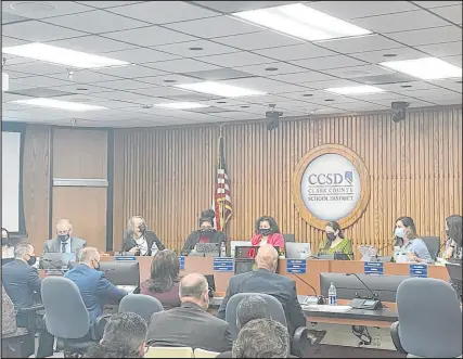  ?? Julie Wootton-greener Las Vegas Review-journal ?? The Clark County School Board in session this month. Such meetings across the country have become embroiled in political controvers­ies, prompting safety concerns.