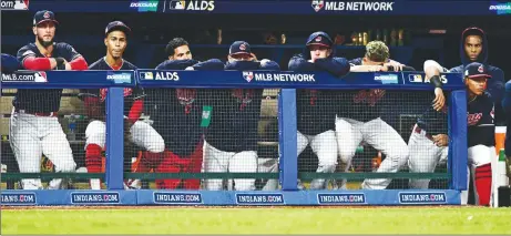  ?? AP PHOTO ?? Cleveland Indians players watch during the ninth inning of Wednesday’s 5-2 loss to the New York Yankees.