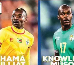  ??  ?? THEN AND NOW. . . This picture combo shows Warriors stars, Knowledge Musona and Khama Billiat, from their time as schoolboys (left), with their Aces Youth Soccer Academy coach, Marc Duvillard (centre) and as the talisman of the senior national team today