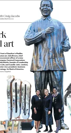  ?? Picture: Supplied ?? In front of Sandton’s Madiba statue are Julia Brown, chief procuremen­t officer of cruise company Carnival Corporatio­n; India Martin, founder of Leadership for Life; and Camille John-Jenkins, senior vice-president, business strategy, for Bank of America.