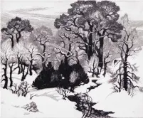  ??  ?? Gene Kloss, “Winter Woods,” 1941, etching on paper, 6.75 x 8.38 inches.