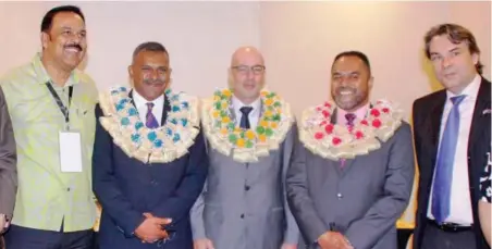  ??  ?? At the recent NZ Fiji Business Council Mission to Fiji - From left: NZ Fiji Business Council President, Chandar Sen, Minister for Industry, Trade and Tourism, Faiyaz Siddiq Koya, New Zealand Ambassador to Fiji, Mark Ramsden, Fijian High Commission­er to...