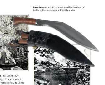  ??  ?? Kukri-knive, et traditione­lt nepalesisk våben, blev brugt af Gurkha-soldaterne og nogle af de indiske styrker.