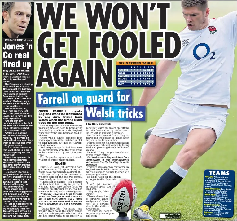  ??  ?? CRUNCH TIME: Jones KICKING ON: Owen Farrell