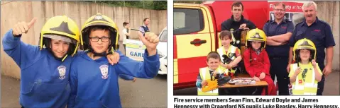  ??  ?? Craanford NS pupils Conor Hayes and Darragh Steadmond. Fire service members Sean Finn, Edward Doyle and James Hennessy with Craanford NS pupils Luke Beasley, Harry Hennessy, Adam Pipsett and James Hennessy.