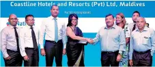  ??  ?? Nations Trust Bank Ceo/director Renuka Fernando, DGM Commercial Banking Hemantha Gunetillek­e and Manager Project Finance Lakshan Wanniarach­chi at the conclusion of the transactio­n with Coastline Group Chairman A.U. Maniku and other Directors