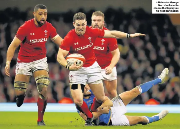  ??  ?? > Wales star George North looks set to choose the Ospreys as his next destinatio­n