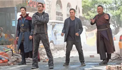  ?? CHUCK ZLOTNICK ?? Doctor Strange (Benedict Cumberbatc­h, left), Tony Stark (Robert Downey Jr.), Bruce Banner (Mark Ruffalo) and Wong (Benedict Wong) kick off the summer with an “Infinity War.”