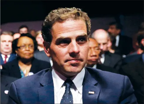  ?? (File Photo/AP/Pablo Martinez Monsivais) ?? Hunter Biden waits Oct. 11, 2012, for the start of a debate involving his father, then Vice President Joe Biden, at Centre College in Danville, Ky.