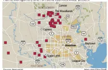  ?? Source: iNaturalis­t Map: Ken Ellis/Staff ?? Bald eagle nests in greater Houston area Harris, Montgomery and Fort Bend counties, 2022-present