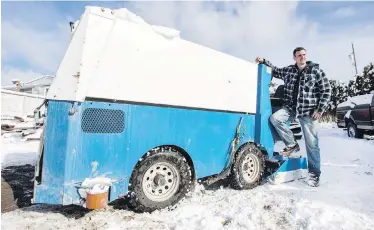  ??  ?? Marko Kardum used his Zamboni to clear his aunt’s street in Central Saanich after a February snowfall. The police weren’t so sure that was a good idea.