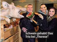  ??  ?? Schwein gehabt! Das Trio bei „ Therese“