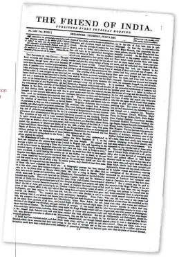  ??  ?? The front page of the edition of the Friend of India and Statesman published on 9 July 1857, during the Indian Mutiny