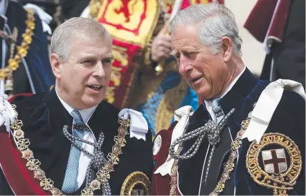  ?? Picture: GETTY ?? Prince Andrew, the Duke of York (left) with his brother Prince Charles, the Prince of Wales.