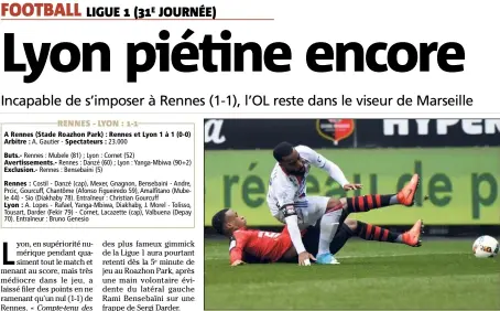  ?? (Photo AFP) ?? En loupant un penalty dès la e minute, Alexandre Lacazette a donné le ton. Encore deux points perdus à l’extérieur pour les Lyonnais...