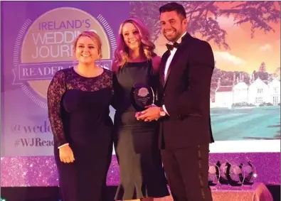  ??  ?? Michelle Whelan & Michelle Gallagher, wedding co ordinators at Lough Rynn Castle Estate and Gardens with Karl Bowe host of the wedding awards.