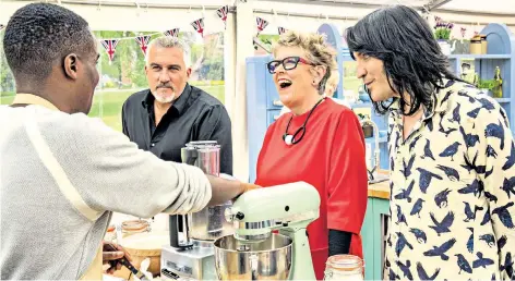  ??  ?? The funny side: Bake Off’s Noel Fielding (right), Prue Leith and Paul Hollywood