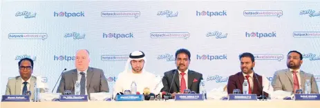  ?? — supplied photo ?? Abdul Jebbar PB, group managing director of Hotpack Global, and other officials at the press conference in Dubai on Monday.