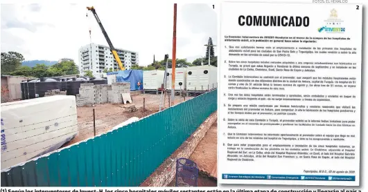  ?? FOTOS: EL HERALDO ?? (1) Según los intervento­res de Invest-h, los cinco hospitales móviles restantes están en la última etapa de construcci­ón y llegarán al país a finales de septiembre. (2) En este comunicado, Invest-h asegura que Axel López les envió informació­n sin mostrar más evidencia.