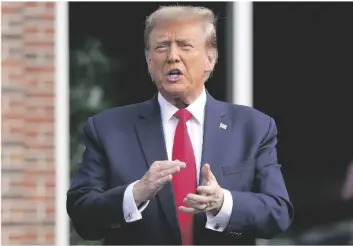  ?? AP PHOTO/MANUEL BALCE CENETA ?? Republican presidenti­al candidate former President Donald Trump speaks upon arriving at a Get Out The Vote rally at Coastal Carolina University in Conway, S.C., on Saturday.