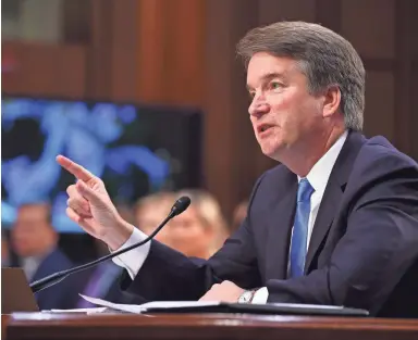  ?? JACK GRUBER/USA TODAY ?? Brett Kavanaugh speaks during his confirmati­on hearing.