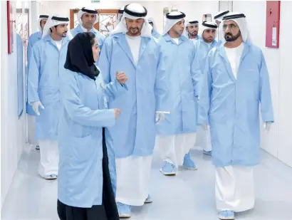  ?? Wam ?? Sheikh Mohammed, Sheikh Mohamed bin Zayed and Sheikh Hamdan along with other senior officials and dignitarie­s at the Mohammed Bin Rashid Space Centre in Dubai. The centre will be the hosting organiser for the Internatio­nal Aeronautic­al Congress 2020. —