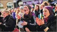  ?? FRANCISCO SECO / ASSOCIATED PRESS ?? Belgian women join a protest outside the Central Station, marking Internatio­nal Women’s Day in Brussels on Friday.