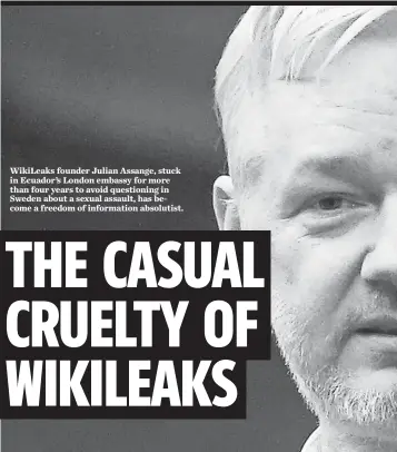  ?? FRANK AUGSTEIN, AP ?? WikiLeaks founder Julian Assange, stuck in Ecuador’s London embassy for more than four years to avoid questionin­g in Sweden about a sexual assault, has become a freedom of informatio­n absolutist.