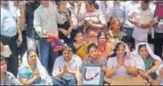  ?? HT PHOTO ?? Kin of the slain traders sitting on hunger strike on Thursday.