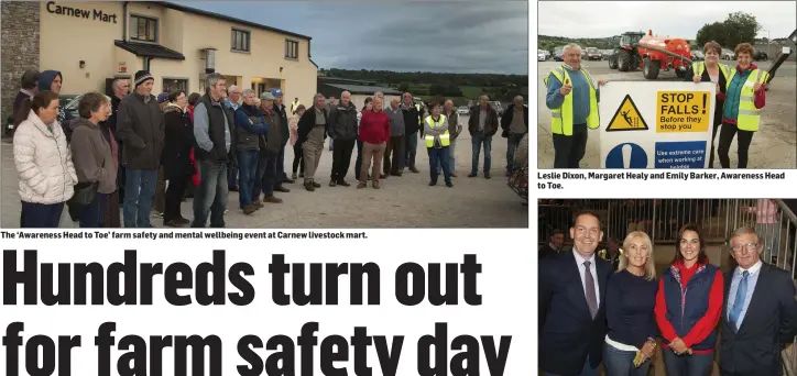  ??  ?? The ‘Awareness Head to Toe’ farm safety and mental wellbeing event at Carnew livestock mart. Leslie Dixon, Margaret Healy and Emily Barker, Awareness Head to Toe. David and Eilish Quinn, Jean Humphries and Harold Young.