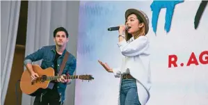  ??  ?? Singer and social media influencer Jenn Chia performed ‘Courage/Tabah’, a song inspired by her experience of being bullied and ostracised in school, accompanie­d by Jon Liddell. The song came to an abrupt end when she was too overcome by emotion to...