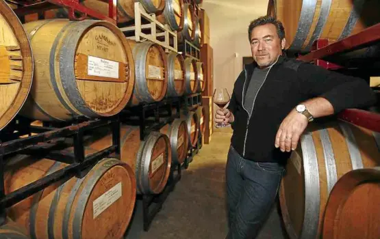  ??  ?? A toast to good health: Steve clifton, winemaker and owner of Palmina Winery in Lompoc, california. His facility produces a full range of wines crafted from Italian varietals grown in Santa barbara county. — mcT photos
