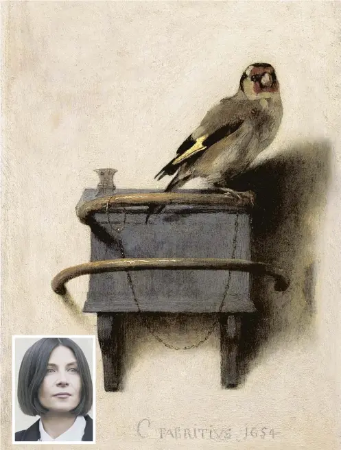  ??  ?? 0 The Goldfinch is seen as the masterpiec­e of Carel Fabritius, who died in 1654, and the work inspired a novel by Donna Tartt, inset