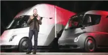  ?? — AFP ?? Tesla CEO Elon Musks presents Tesla truck models in San Francisco.