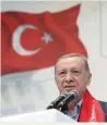 ?? — Reuters ?? Turkish President Tayyip Erdogan addresses his supporters in Kahramanma­ras, Turkiye.