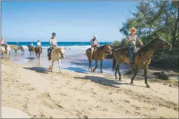  ??  ?? A horse trail group rides on Mahaulepu Beach in Poipu, Hawaii. Pierre Omidyar, the founder of ebay, wants to build a dairy farm on Kauai to decrease Hawaii’s heavy reliance on imported milk. Though he says the dairy would use sustainabl­e agricultur­e...