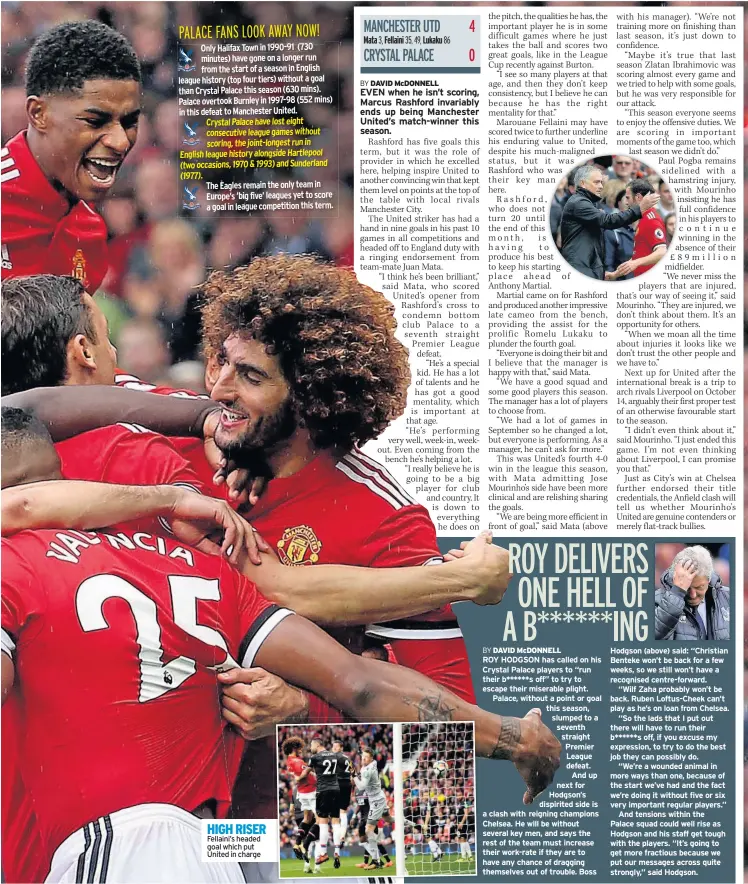  ??  ?? HIGH RISER Fellaini’s headed goal which put United in charge