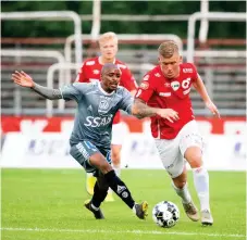  ?? Bild: Fredrik Karlsson ?? Förre Oddevoldan­fallaren Victor Edvardsen gör målsuccé i Degerfors.