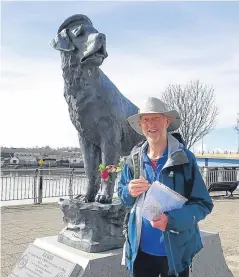  ??  ?? Brian Burnie visited the Bamse statue in Montrose during his trek around Britain.