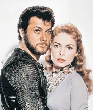  ??  ?? Zweimal Tony Curtis auf Arte: mit Janet Leigh (rechts) um 20.15 Uhr in „Die Wikinger“und um 22.10 Uhr als Porträtier­ter in der Doku „Der Kerl aus der Bronx“.