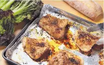  ?? ABEL URIBE/CHICAGO TRIBUNE ?? Basic roasted chicken thighs are an opportunit­y to use any interestin­g seasoning mixes you have. Be creative.