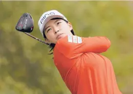  ?? ERIC GAY/AP ?? Hinako Shibuno, of Japan, follows through on her drive Friday in Houston.